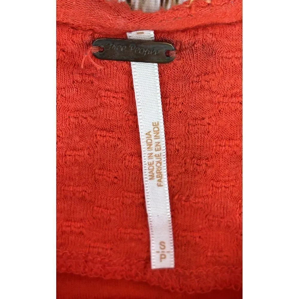 Free People Size Small Begonia Embroidered‎ Peasant Top Blouse Orange Bohemian